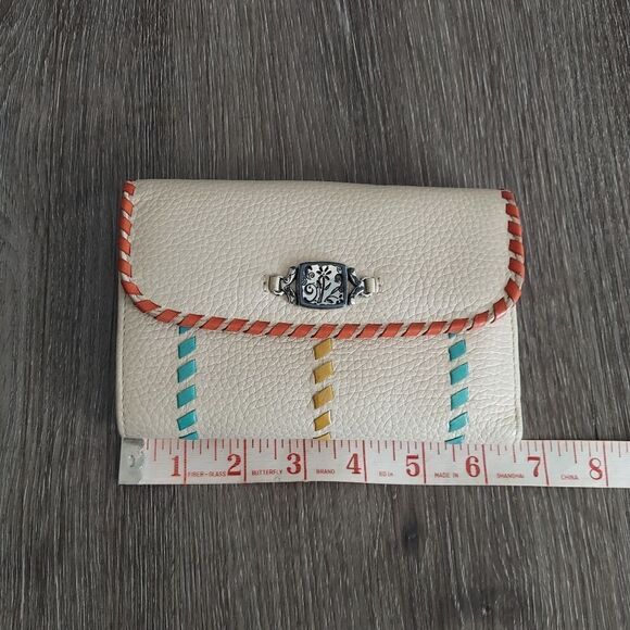 Brighton Trifold Wallet Cream with Blue Orange Yellow Ribbons Stitching - Picture 6 of 7